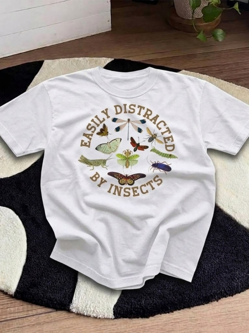 Easily Distracted by Insects Shirt Nature Bug White Graphic Tee - Unisex